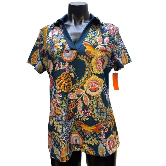Johnny Was Active Polo Shirt Floral Pattern Multi M - Picture 1 of 7